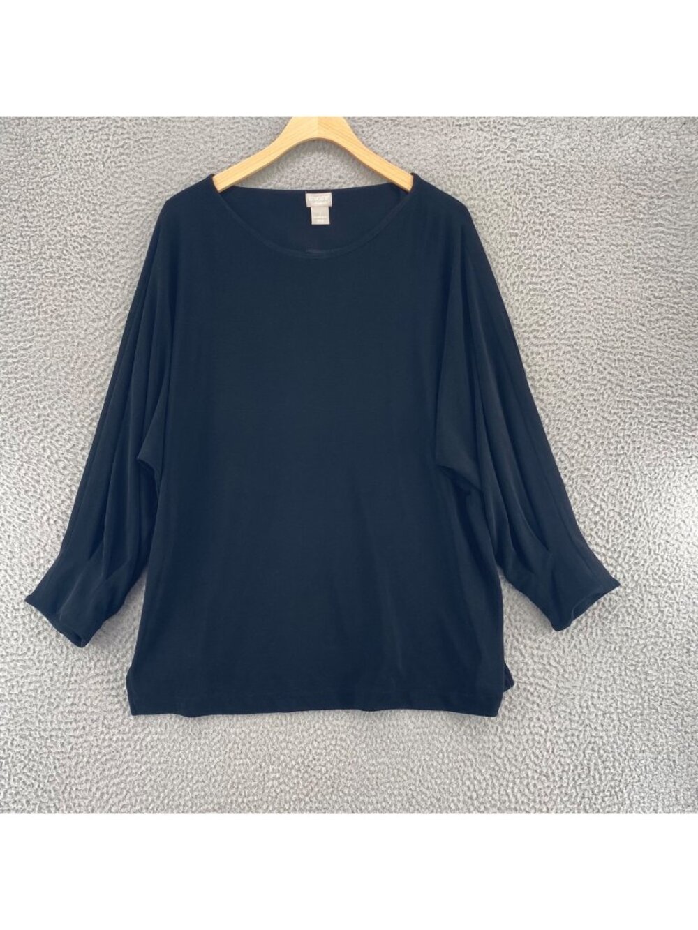 Chicos Top Womens 2 US Large Black Travelers Knit Batwing Long Sleeves Pleated